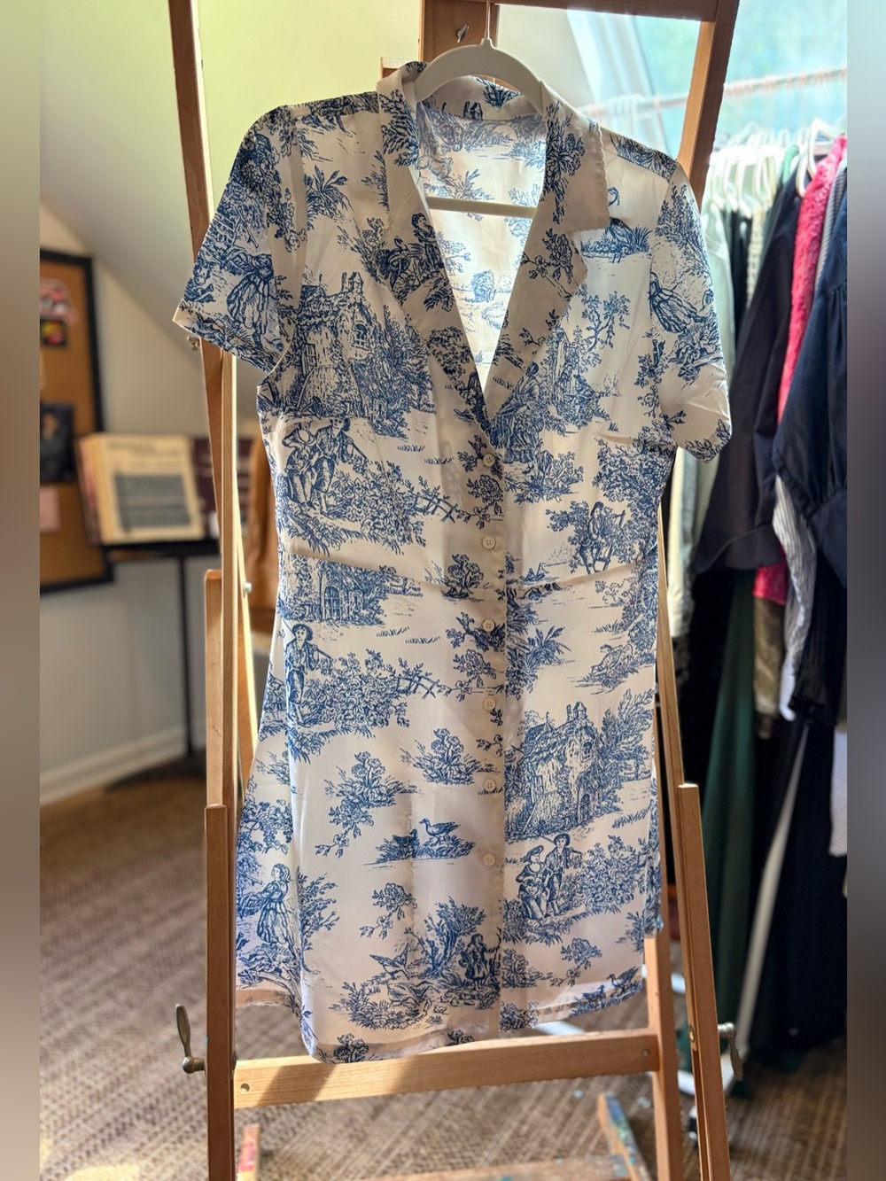 Boutique Mini Dress | Blue & White Toile | size 10